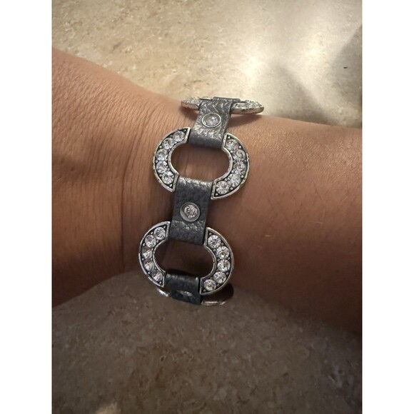 PREMIER DESIGNS "STARLET" GRAY LEATHER RHINESTONES CRYSTAL SNAP CLOSURE BRACELET - Picture 1 of 11